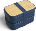 Bento Box Adult Lunch Box - 2 Stackable Containers, 68 oz Large, Natural Bamboo Lid, Microwave Safe, Dishwasher Safe, Bpa free, Gifts for Women, Blue, large