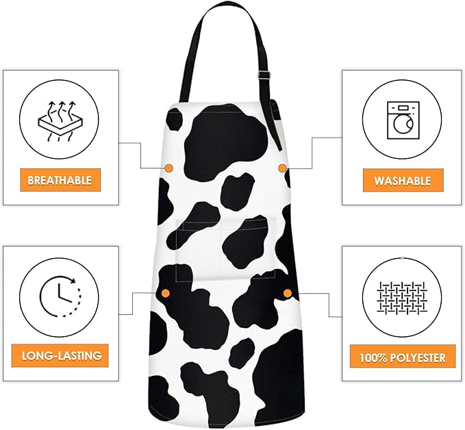 Britimes Apron Home Kitchen Cooking Baking Gardening for Women Men with Pockets Cow Dalmatian Spots Animal Milk 32x28 inch
