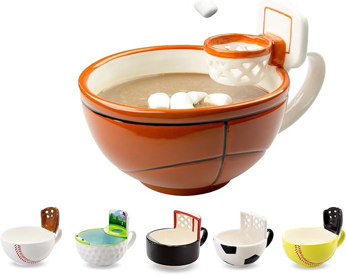 MAX'IS Creations The Mug with a Hoop Basketball Mugs Novelty Coffee Mugs Hot Chocolate Mug Coach Sports Basketball Gifts for Boys 8-12 Accessories Stuff, Funny Christmas Gifts for Kids Family, 16oz