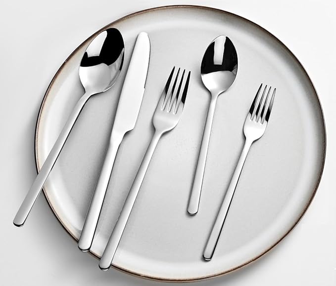 KINGSTONE Silverware Sets with Serving Utensils, 65 Piece Flatware Set for 12 with Gift Box