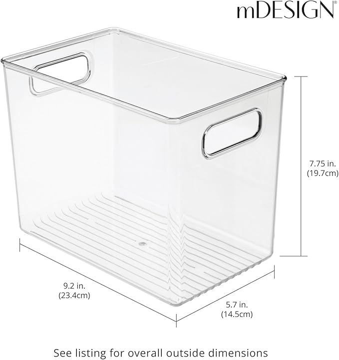 mDesign Plastic Deep Bathroom Storage Bin with Handles for Organizing Soaps, Shampoos, Conditioners, Body Wash, Serums, Oils, Supplements, Hair Styling Accessories, Ligne Collection - Clear
