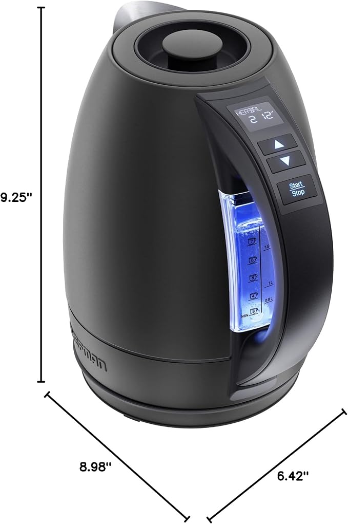 Chefman Electric Tea Kettle, 1.8 Liter Hot Water Electric Kettle Temperature Control Water Boiler with 5 Presets, Tri-Colored LED Lights, Keep Warm, Automatic Shutoff, Black