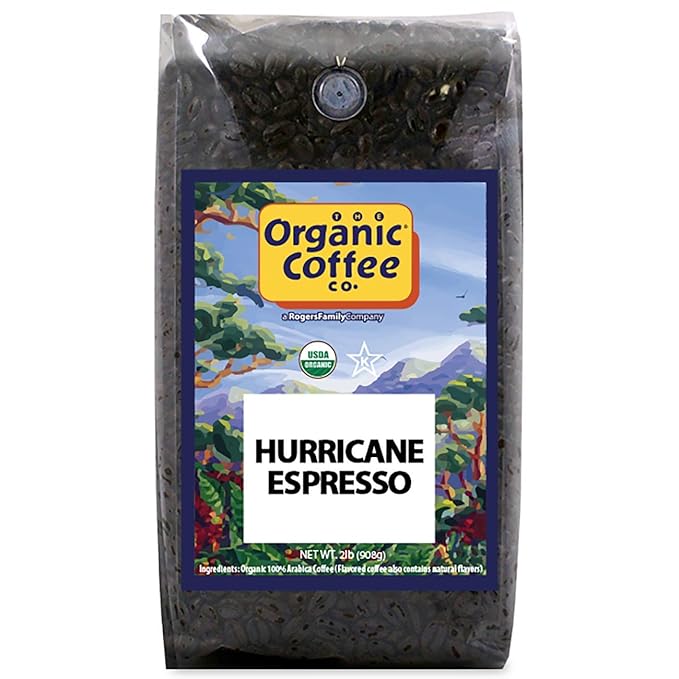 Organic-Coffee Co. Hurricane Espresso Whole Bean Coffee 2LB (32 Ounce) Medium Dark Roast Natural-Water Processed USDA Organic