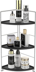 3-Tier Bathroom Countertop Organizer , Vanity Tray Cosmetic & Makeup Storage, Kitchen Spice Rack Standing Shelf , Corner Storage Shelf , Silver&Black