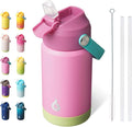 BJPKPK Insulated Water Bottle with Straw Lid, 12oz Thermo Water Bottles, Flex Handle & Non-slip Boot, BPA Free Leak Proof Stainless Steel Metal Thermo, Tumblers, Cups,Rose Pink