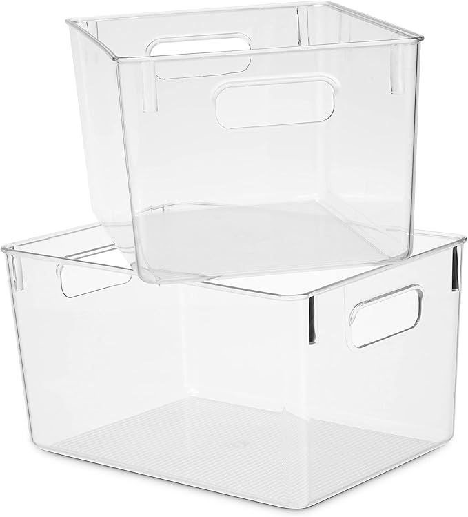 Pack Of 4 Plastic Kitchen Organization Pantry Storage Bins - Fridge Organizer Household Food Baskets for Countertops, Cabinets, Refrigerator, Freezer, Bedrooms, Bathrooms
