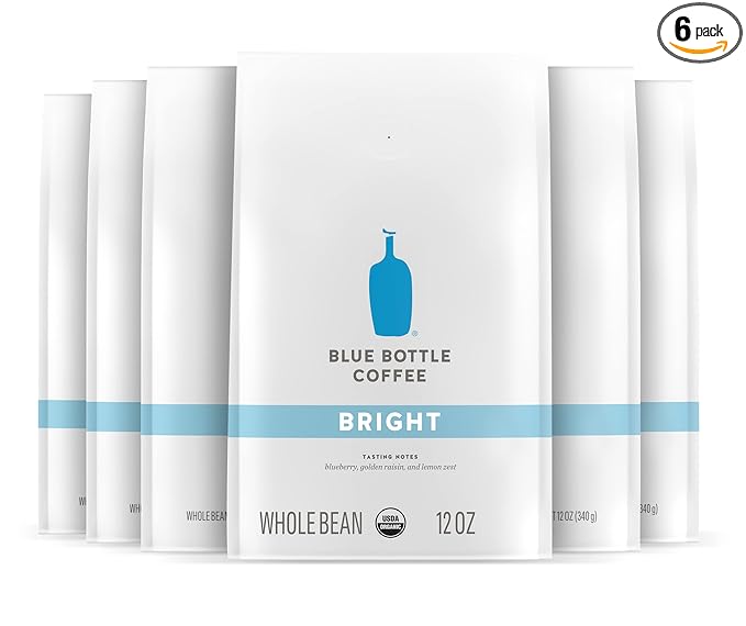 Blue Bottle Whole Bean Organic Coffee, Bright, Light Roast, 12 Ounce Bag (Pack of 6)