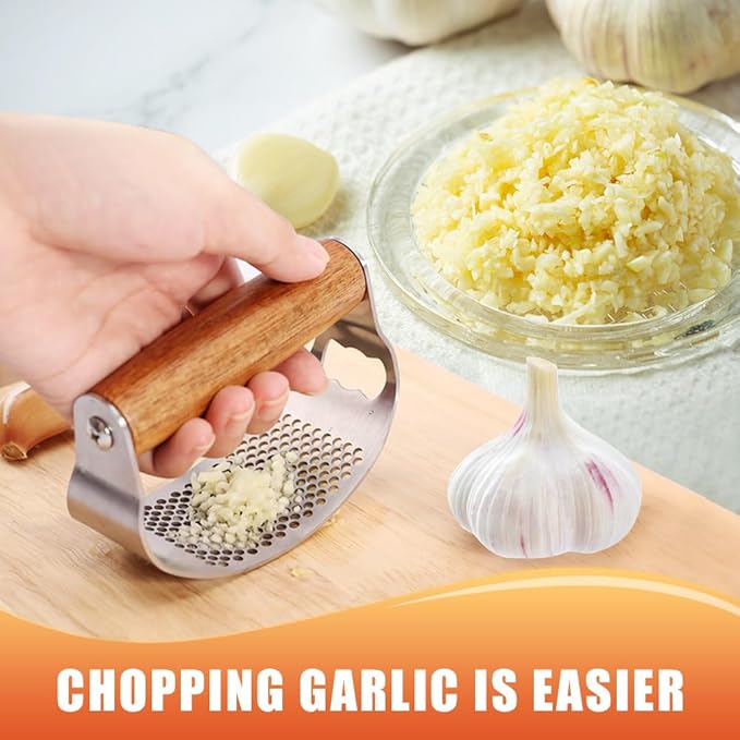 Stainless Steel Garlic Presser, Upgraded Garlic Press Rocker with Peeler and Cleaning Brush, Ergonomic Handle for Cooking Enthusiasts (2 pcs)
