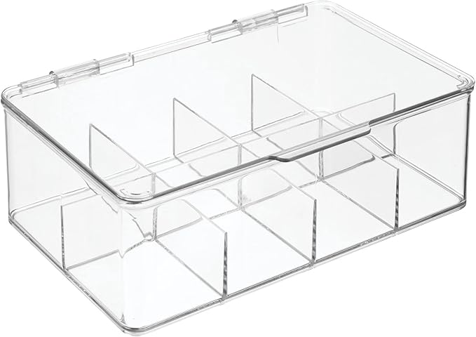 mDesign Tea Bag Single Serve Pouch Divided Box Holder Organizer, Clear