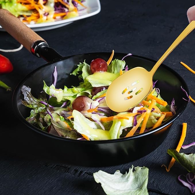 8 Pieces Extra Large Serving Spoons Set, 11 Inch Serving and Slotted Spoon, Stainless Steel Cooking Spoons, Serving Utensils for Kitchen Buffet Parties (Gold)
