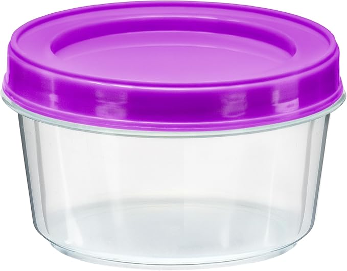 DecorRack 4 Pack - 7 oz Plastic Food Storage Containers with Screw Lids, BPA-Free, Reusable Stackable Jars for Portion Control, Snacks, Travel, Kitchen, Freezer, Art and Craft (Assorted Color)