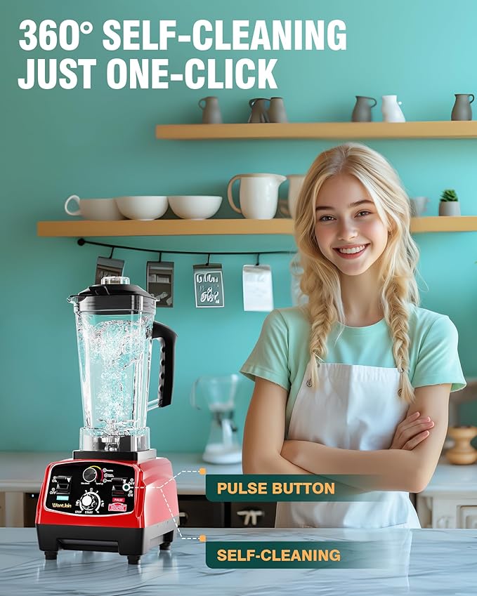 WantJoin Commercial Blender - 68oz Large Capacity Professional Blenders for Kitchen Smoothie Blender w/Powerful 2.5 HP Motor, 15 Speeds, 1-5min Timer, 30000 RPM, High Speed for Catering &Home