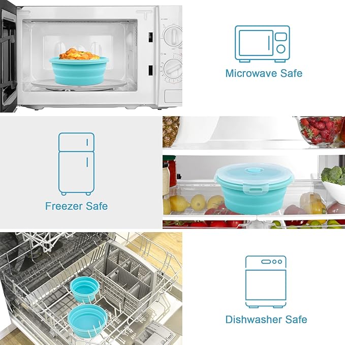 Guyuyii Collapsible Bowl Set - 4 Pack Silicone Food Storage Containers with Lids - Microwave, Dishwasher and Freezer Safe Kitchen Essentials for Meal Prep, Picnics, Camping, RVs, and Busy Families
