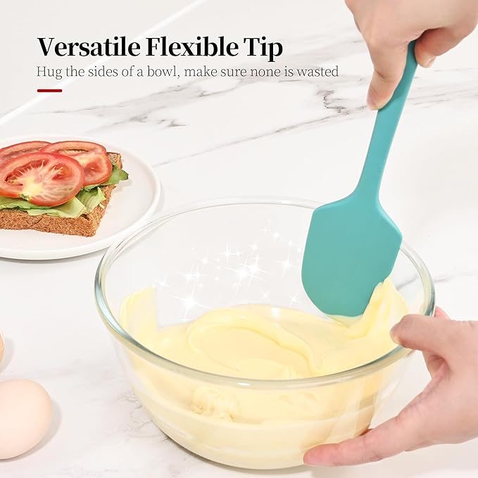 600ºF Heat Resistant Spatulas, High Heat Food Safe Semless Kitchen Silicone Scraper Set for Cooking Baking Mixing Scraping Stirring Nonstick Cookware Pan Bowl (2Pcs,Aqua Sky)