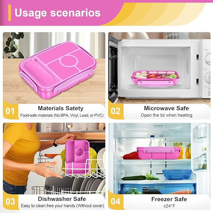 Bento Box Adult Lunch Box Kids,Lunch Containers for Adults/Kids/Toddler,5 Compartments Bento Lunch Box with Sauce Vontainers,Microwave & Dishwasher & Freezer Safe,BPA-Free (Red lily)