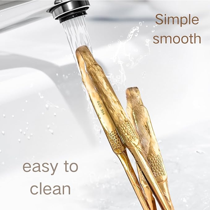Premium Gold Cooking Tongs - 304 Stainless Steel, Comfortable Grip, Non-Slip Design, High Heat Resistant - Ideal for Home, Kitchen, Barbecue & Frying Steak (golden, 9＋12 Inch)