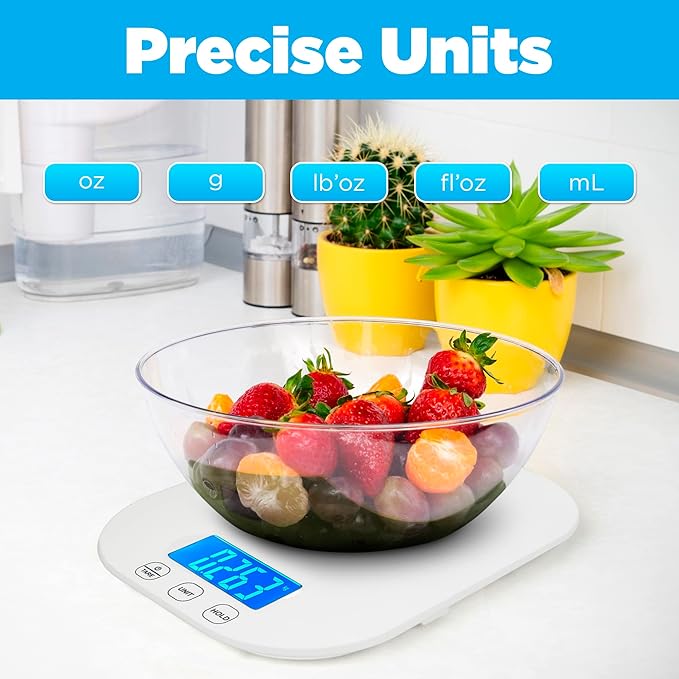 Smart Weigh White Digital Kitchen Scale for Cooking, Weight Loss, Calorie Tracking, Baking, Food Portion Control, and Meal Prep - Accurate Measurements in Grams and Ounces