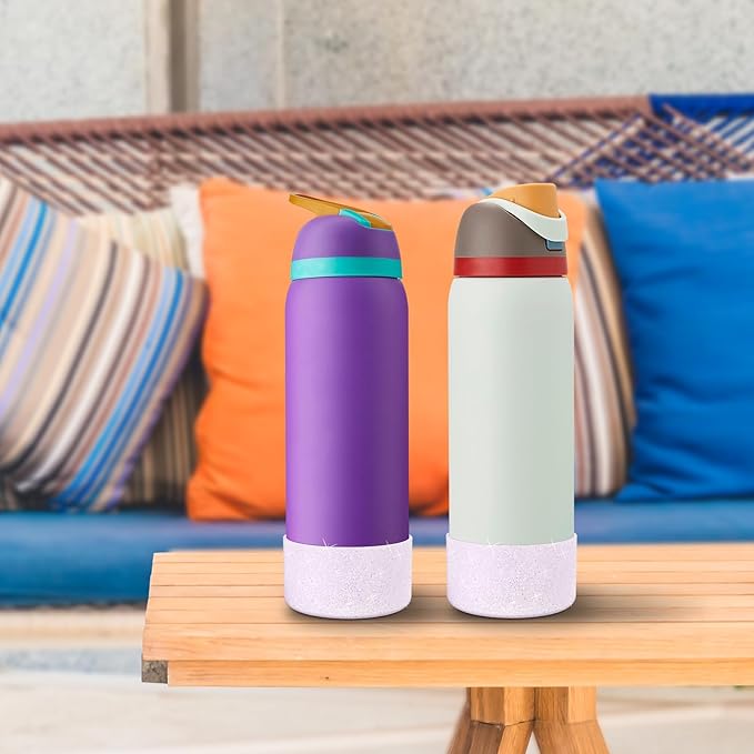 2PCS Silicone Water Bottle Boot for Owala 40oz, Protective Bottom Bumper Anti-Slip Sleeve for FreeSip, Twist, and Flip Stainless Steel Bottles, Dishwasher Safe and BPA Free(Shiny Purple)