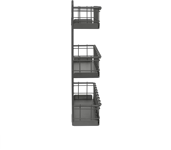 Spectrum Diversified Storage for Kitchen, Pantry, Cabinet, Industrial Gray Vintage Wall-Mount 3-Tier Spice Rack, Large (Pack of 4)