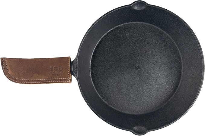 Hide & Drink, Full Grain Leather Hot Handle, Cast Iron Protector, Panhandle Potholder, Double Layered, Double Stitched, Slides On/Off Easily onto Metal Skillet Grips, Handmade, Swayze Suede