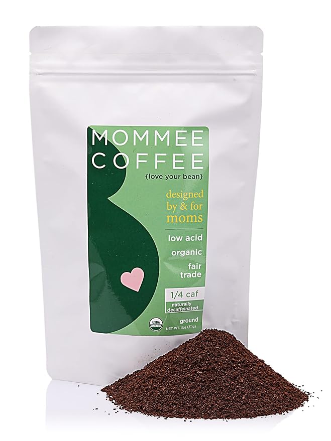 Mommee Coffee Quarter Caf Ground Low Acid Coffee - 100% Arabica Organic Coffee Beans with Smooth Caramel Flavor - Medium Grind for Drip, Reusable One Cup Filters - 11 oz