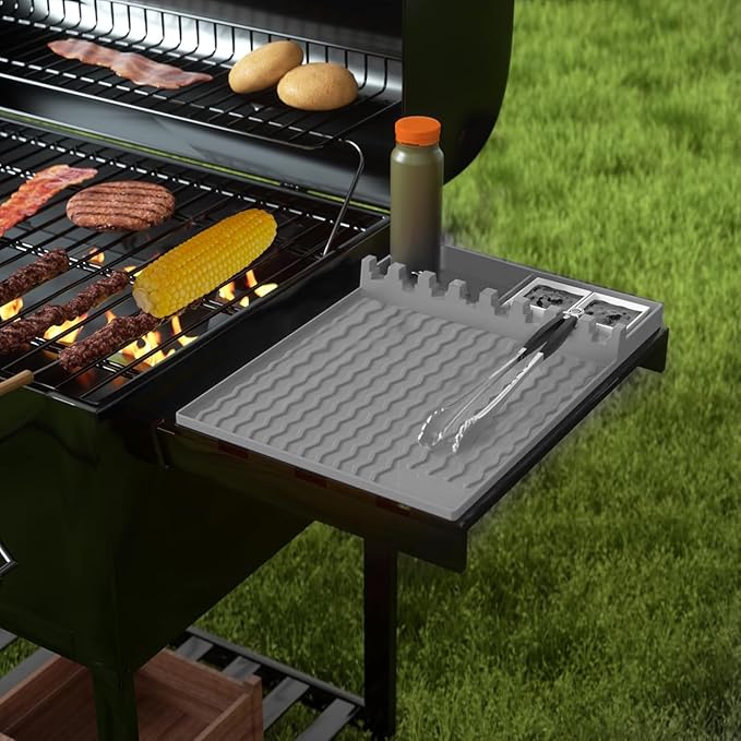 Silicone Grill Mat for Blackstone, Blackstone Griddle Accssories Tools with Drip Pad, Silicone Spatula Mat for Outdoor Grill Kitchen Counter,Grilling Spatula Holder