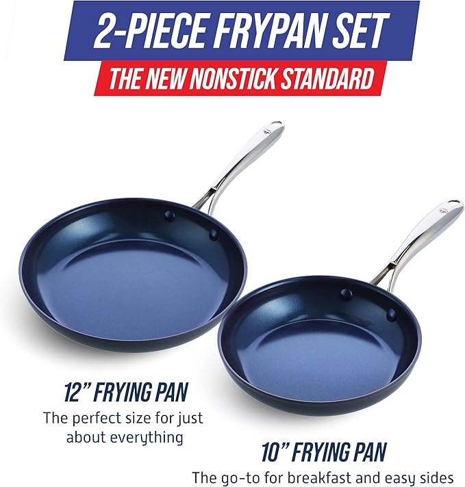 Blue Diamond Cookware Hard Anodized Ceramic Nonstick, 10" and 12" Frying Pan Skillet Set, PFAS-Free, Dishwasher Safe, Oven Safe, Grey