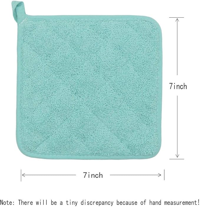 Cotton Pot Holders Cotton Made Machine Washable Heat Resistant Everyday Kitchen Basic Terry Pot Holder, Hot Pads, Trivet for Cooking and Baking Set of 4 (Sky Blue)