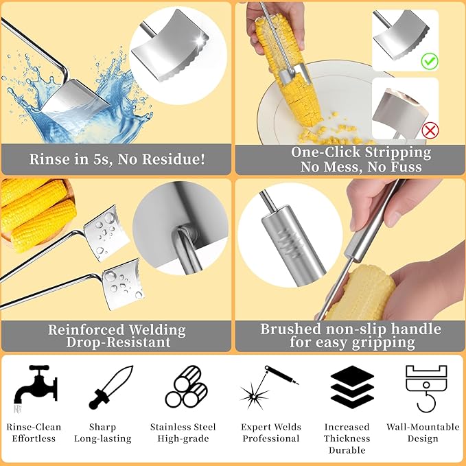 Corn Peeler Tool for Corn on The Cob, Upgrade 3pcs Corn Cob Stripper & Kernel Remover with Long Handle - The Ultimate Kitchen Gadget for Effortless Cooking, A Must-Have Gift for Dining Enthusiasts