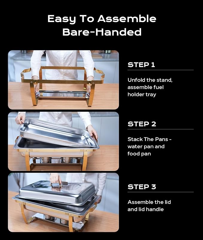 Chafing Dishes for Buffet 2 Pack, 9QT [Elegant Gold and Silver Colors] Stainless Steel Chafing Dish Buffet Set [Sturdy and High Grade] Chafers and Buffet Warmers Sets for Any Party with Complete Set