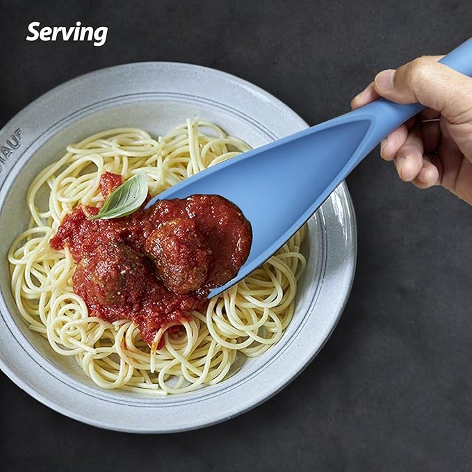 Cooking Spoon for Nonstick Cookwares, VOVOLY Silicone Spoon for Mixing, Scoop, and Scrape,Seamless Design,Starry Blue, 12.6''