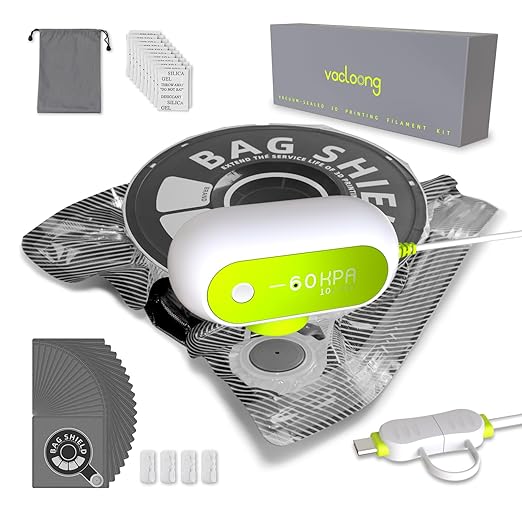 Vacuum-Sealed 3D Printing Filament Kit, 20 Packs Lightproof Storage Bags with Vacuum Pump, Moisture-Proof Bags, Sorting & Storage of PA/DP/PC/PLA/ABS/TPU/ASA/PETG with Desiccant