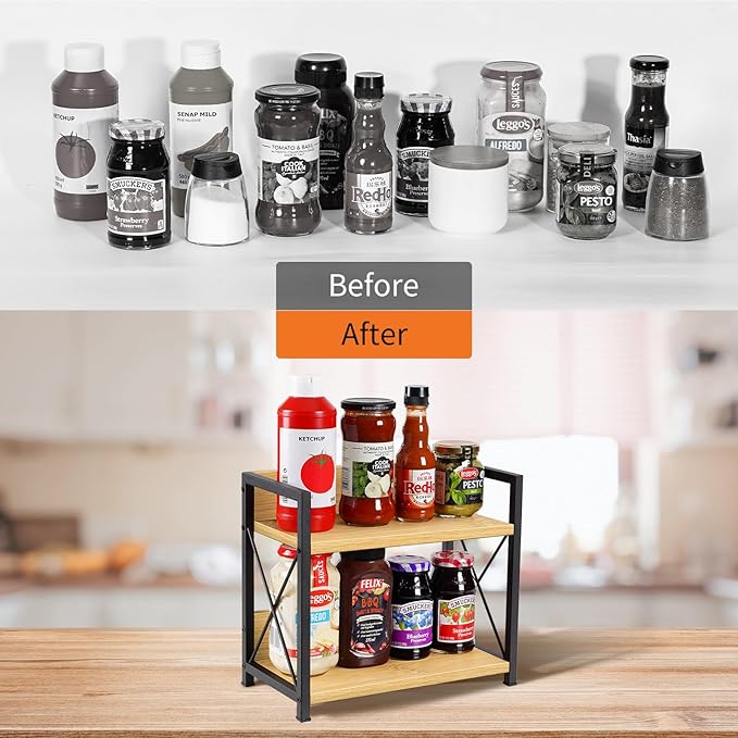 Giikin Countertop Shelf Organizer, 2 Tier Kitchen Spice Rack Organizer for Countertop, Wood Coffee Counter Shelf Organizer for Home (Bamboo, S)