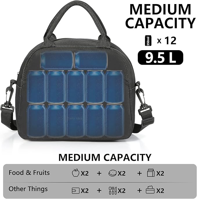Lunch Bag Women Insulated Lunch Bag For Men Waterproof Lunch Cooler Bag Insulated Lunch Box For Women Portable Reusable Lunch Bag,With Adjustable Straps Can Be Used For Work,Picnic (Black)