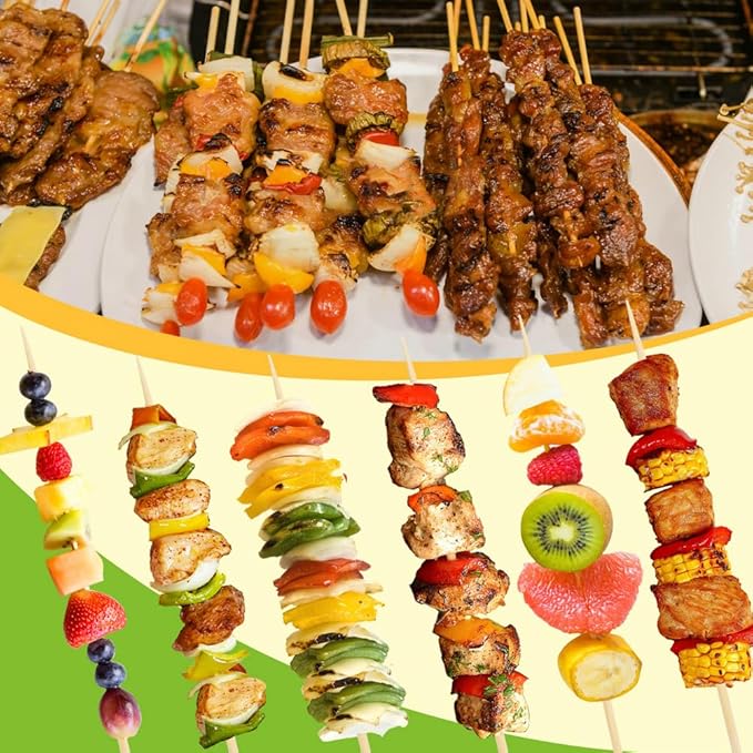 300 Pcs 10 inch Natural Bamboo Skewers, Φ=4mm, PEOUWNES Food Sticks for Appetiser, BBQ, Fruit，Cocktail, Grilling Kebabs, Bouquet, Chocolate Fountain, Corn Dog, Kitchen, Barbecue, Crafting and Party