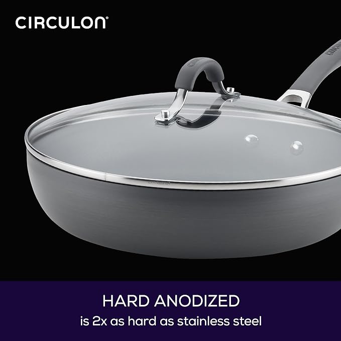 Circulon Radiance Deep Hard Anodized Nonstick Frying Pan /Skillet with Lid - 12 Inch, Gray