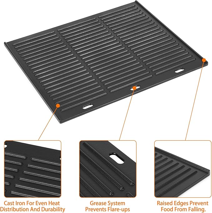Onlyfire Universal Cast Iron Griddle, Reversible Cooking Griddle for Gas/Charcoal Grills, 19.1" x 15.7"