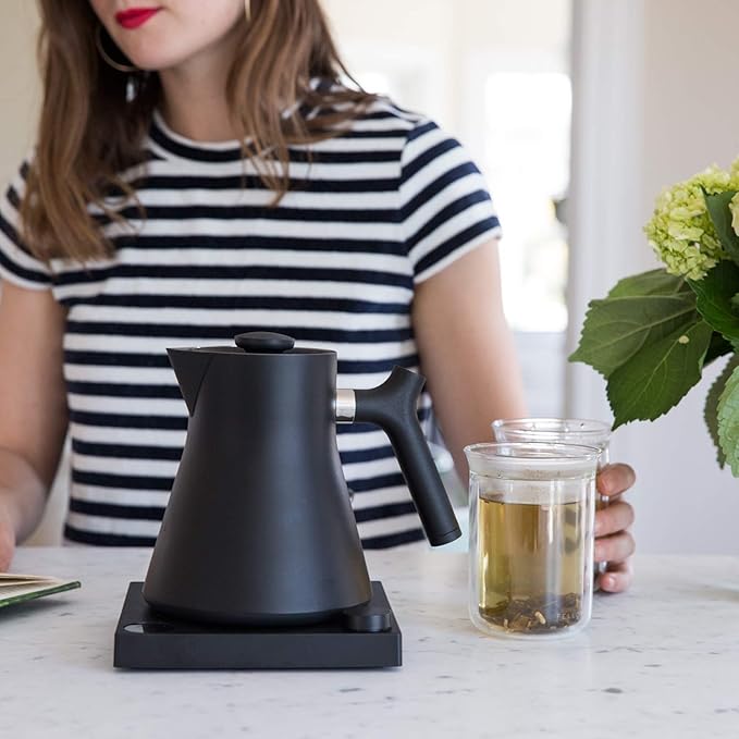 Fellow Corvo EKG Electric Tea Kettle - Electric Pour Over Coffee and Tea Pot - Quick Heating Electric Kettles for Boiling Water - Temperature Control and Built-In Brew Timer-Matte Black-0.9 Liter