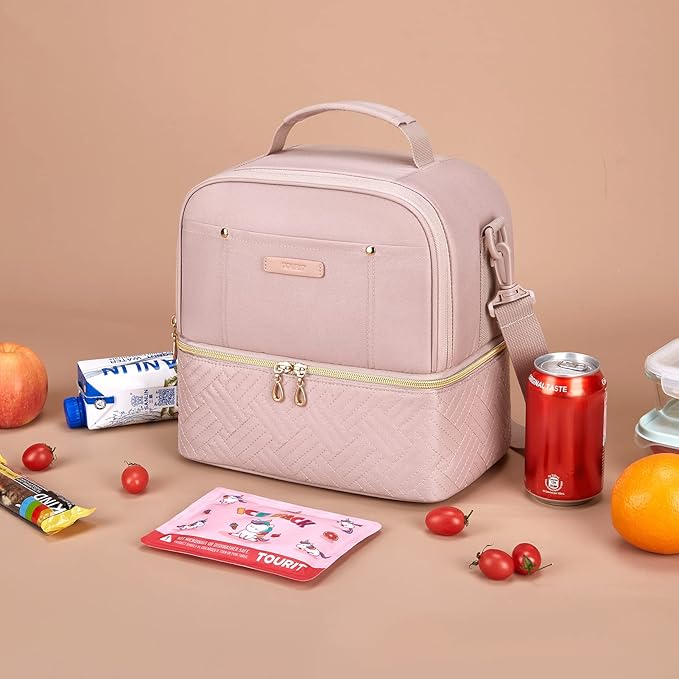 TOURIT Lunch Bag Women Double Deck Lunch Box Insulated Lunch Cooler Pink, with Reusable Long-Lasting Ice Packs, Camping Accessories, 2 Packs Pink Unicorn