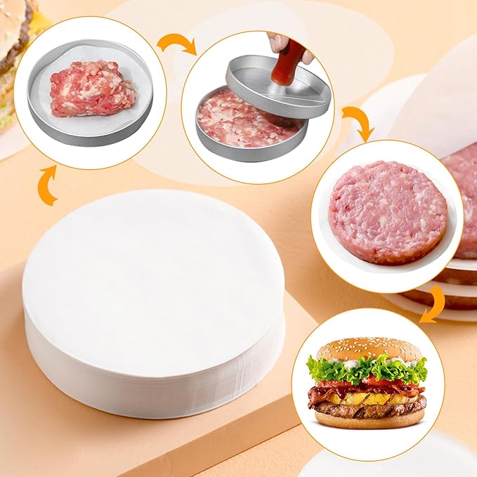 GWHOLE 500pcs Wax Paper Non-Stick Hamburger Patty Paper Food Grade BBQ Grill Waxed Stencil Sheet Restaurant-Grade Round Wax Paper, 4.3 inch