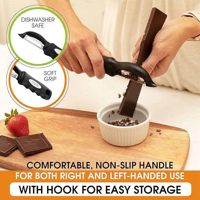 Spring Chef Premium Swivel Vegetable Peeler, Soft Grip Handle and Ultra Sharp Stainless Steel Blades - Perfect Kitchen Peeler For Veggie, Fruit, Potato, Carrot, Apple - Black