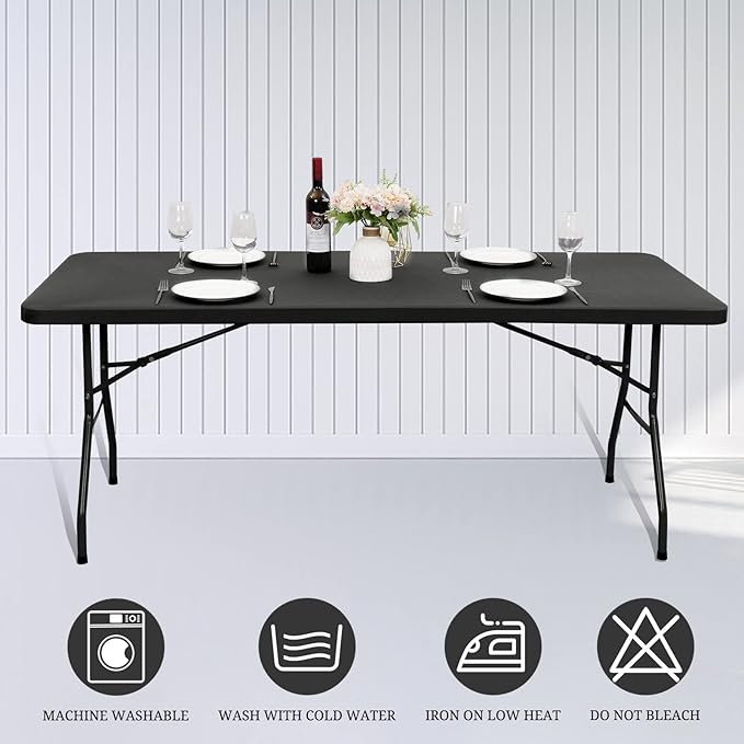 6 Pack Stretch Fabric Table Top Cap Cover, fits 8' Tables, Spandex Table Covers Washable Elastic Universal Rectangle Tablecloth Protector for Indoor Outdoor Party Picnic Wedding, Gray, 30" W x 96" L