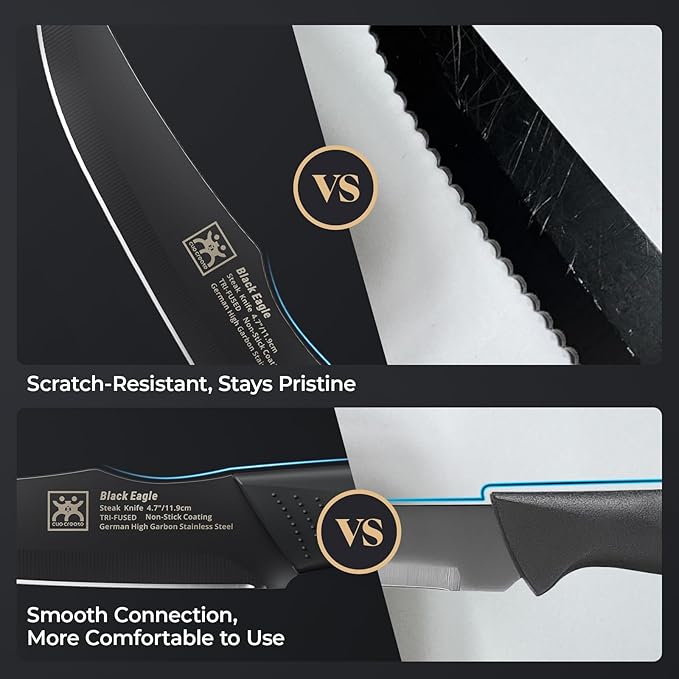 Steak Knives Set of 6, 4.7 Inch Dishwasher Safe Non-Serrated Table Knives, Ultra Sharp for Precise Cutting, Non-Stick Blade & Rust Proof, Easy to Maintain Ideal for Home Restaurant Party