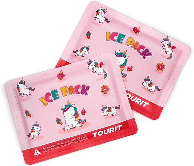 TOURIT Lunch Bag Women Double Deck Lunch Box Insulated Lunch Cooler Pink, with Reusable Long-Lasting Ice Packs, Camping Accessories, 2 Packs Pink Unicorn
