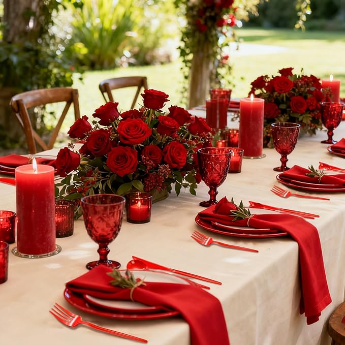120 Pack Red Plastic Silverware Heavy Duty, Red Plastic Utensils, Sturdy Disposable Cutlery, 40 Forks 40 Spoons 40 Knives for Birthday, Graduation, Christmas, Chinese New Year, Valentines Day