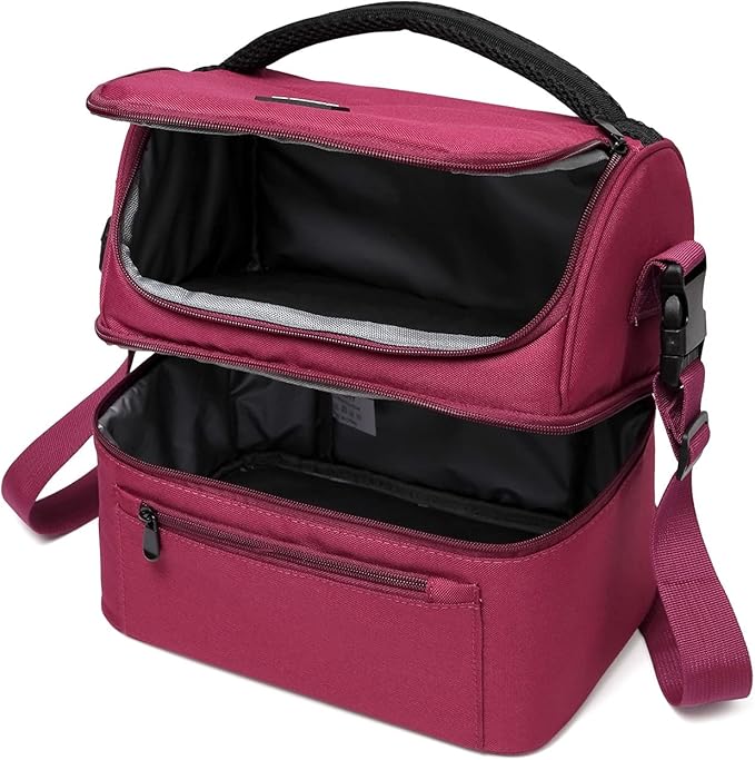 VASCHY Lunch Bag, Insulated Lunch Box Leak-proof Cooler Bag in Dual Compartment Lunch Tote for Men, Women, 14 Cans (Burgundy)