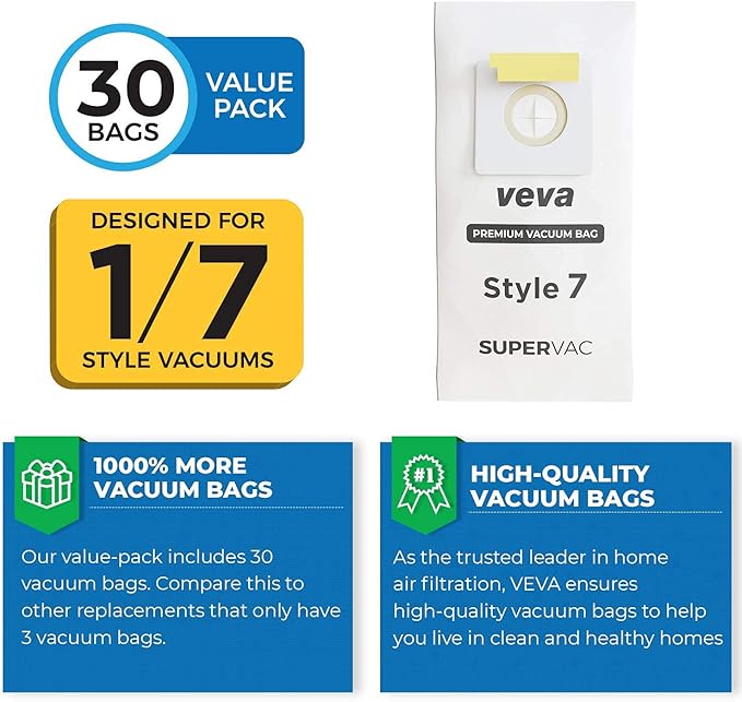 30 Pack Style 7 Vacuum Bags for Bissell Upright Vacuum Cleaner, Premium SuperVac Vacuum Bags Part # 32120