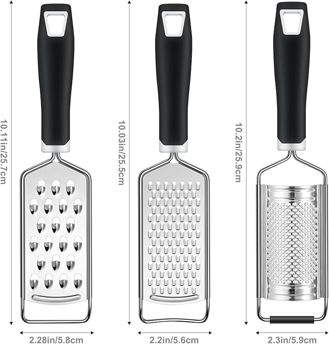 Cheese Grater, Sopito 3 Packs Stainless Steel Lemon Zester Grater with Silicone Handle for Cheese, Chocolate, Spices, and More