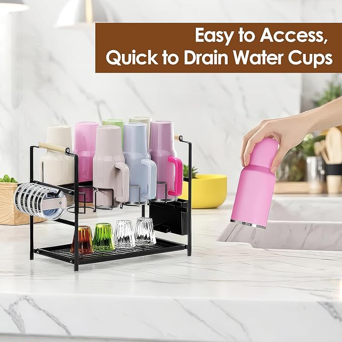Housolution Water Bottle Organizer Drying Rack for 40 oz Tumbler with Handle, Multifunctional Cup Storage Holder Compatible with Stanley, Owala, Simple Modern and Other Brands, 8 Slots (Patented)