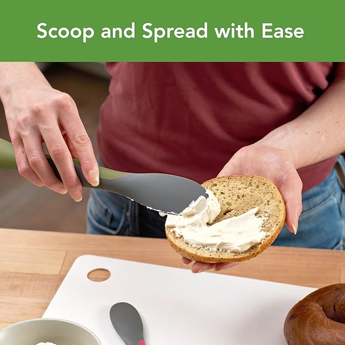 Tovolo Scoop and Spread Large Dual End Silicone Sandwich Spreader Tool with Nylon Handle, BPA Free Dishwasher Safe Silicone and Nylon Tool for Spreading and Scooping, Thyme Green and Charcoal Gray